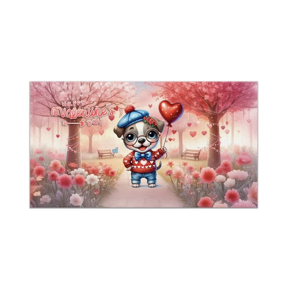 Happy Valentine’s Day Adorable Pitbull Puppy Holding Heart Balloon Doormat Terrier Dog Lover Indoor Outdoor Welcome Mat - 00030