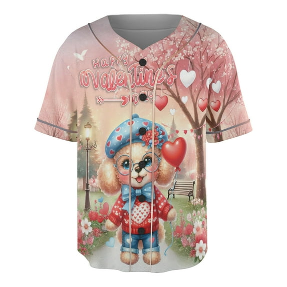 Happy Valentine’s Day Adorable Poodle Puppy Holding Heart Balloon All Over Print 3D Baseball Shirt Poodles Dog Lover Gifts Idea Softball Sport - 00030
