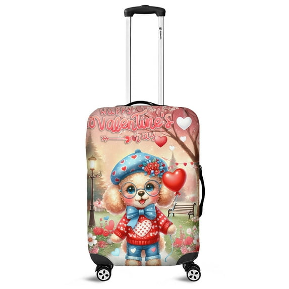 Happy Valentine’s Day Adorable Poodle Puppy Holding Heart Balloon Travel Luggage Cover Poodles Dog Lover Gifts Idea Suitcase Dust Protective Decor - 00030