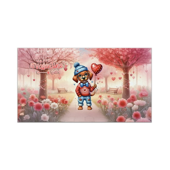 Happy Valentine’s Day Adorable Rhodesian Ridgeback Puppy Holding Heart Balloon Doormat Ridgebacks Dog Lover Gifts Indoor Outdoor Welcome Mat - 00030