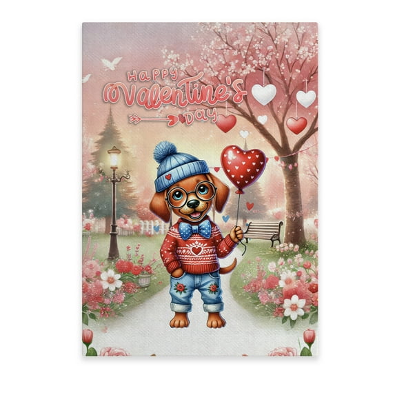 Happy Valentine’s Day Adorable Rhodesian Ridgeback Puppy Holding Heart Balloon Vertical Matte Canvas Poster Ridgebacks Dog Lover Gifts Wall Art Home Decor - 00030