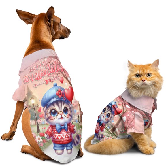 Happy Valentine’s Day Adorable Scottish Fold Kitten Holding Heart Balloon Hawaiian Summer Shirt for Small Medium Large Dog Cat Cat Lover Kitten Owner Gifts - 00030