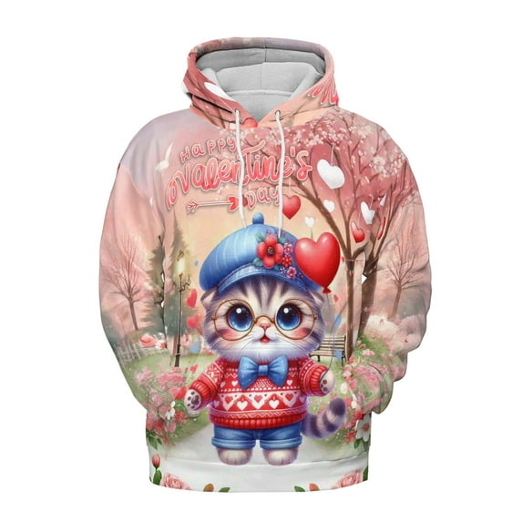 Happy Valentine’s Day Adorable Scottish Fold Kitten Holding Heart Balloon All Over Print 3D Hoodie Unisex Merch Hoodies Cat Lover Kitten Owner Gifts - 00030