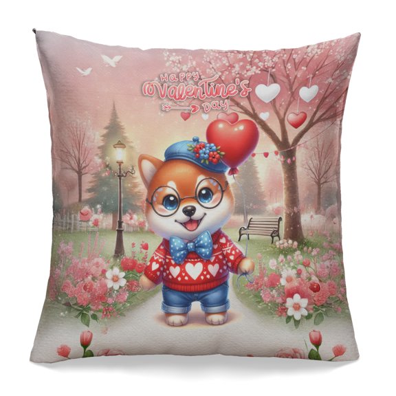 Happy Valentine’s Day Adorable Shiba Inu Puppy Holding Heart Balloon Pillowcase Double Sided Shibas Dog Lovers Gifts Idea Pillow Case Covers - 00030