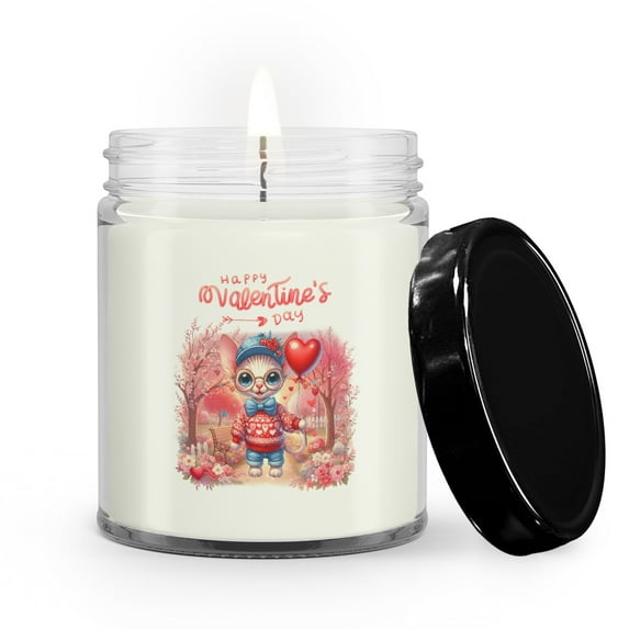 Happy Valentine’s Day Adorable Sphynx Kitten Holding Heart Balloon Soy Wax Candle Cat Lover Kitten Owner Gifts Idea 9oz White Birch & Black Pepper Candle - 00030