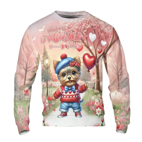 Happy Valentine’s Day Adorable Yorkshire Terrier Puppy Holding Heart Balloon All Over Print 3D Sweatshirt Unisex Merch Yorkie Dog Lover Gifts - 00030