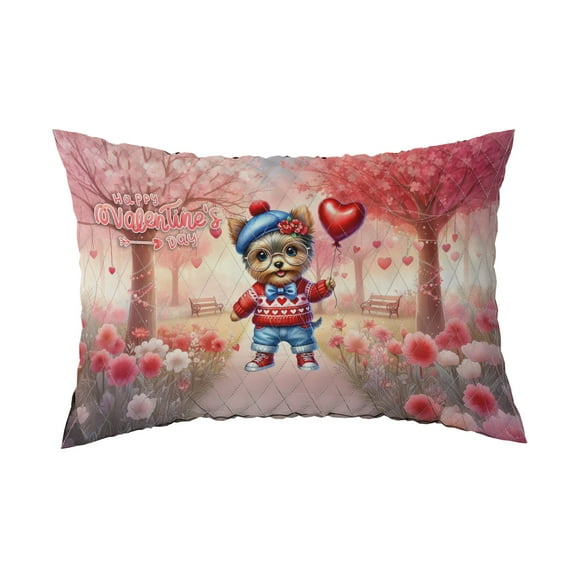 Happy Valentine’s Day Adorable Yorkshire Terrier Puppy Holding Heart Balloon Quilt Pillowcase Yorkie Dog Lover Gifts Throw Pillow Cover Bed Home Decor - 00030