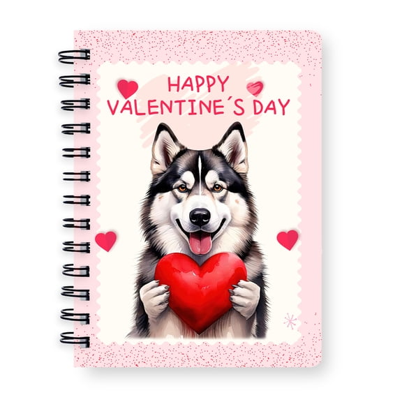 Happy Valentine's Day Alaskan Malamute Brings Love Heart Spiral Bound Journal Alaska Mal Dog Lovers Gifts 5x7in Spiral Notebook - 02028