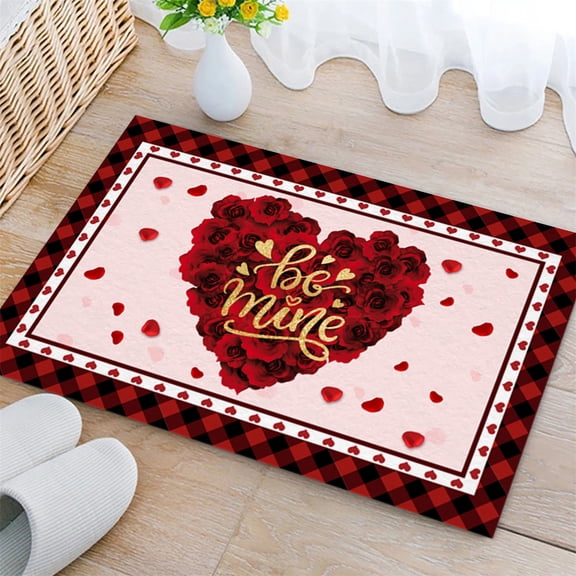 Happy Valentine's Day Area Rug,Valentine's Day Welcome Door Mat Seasonal Holiday Anniversary Wedding Home Decorations Non Slip Rugs Washable Winter Holiday Doormat 16" x 24" (E)