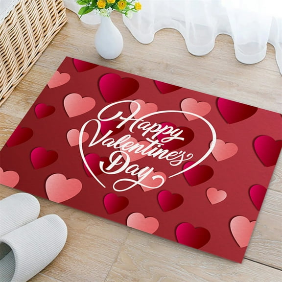 Happy Valentine's Day Area Rug,Valentine's Day Welcome Door Mat Seasonal Holiday Anniversary Wedding Home Decorations Non Slip Rugs Washable Winter Holiday Doormat 16" x 24" (A)