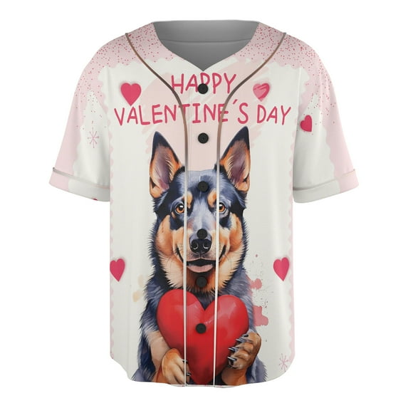 Happy Valentine's Day Australian Cattle Dog Brings Love Heart All Over Print 3D Baseball Shirt Heeler Lover Gifts Softball Sport - 02028