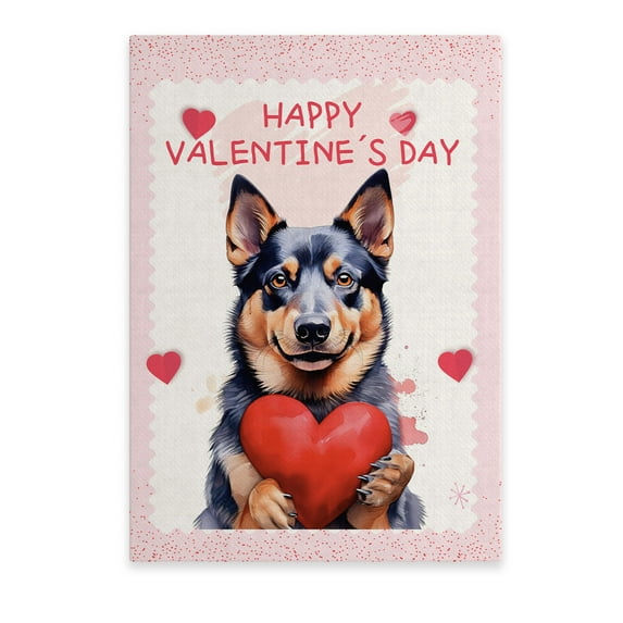 Happy Valentine's Day Australian Cattle Dog Brings Love Heart Vertical Matte Canvas Poster Heeler Lover Gifts Wall Art Home Decor - 02028