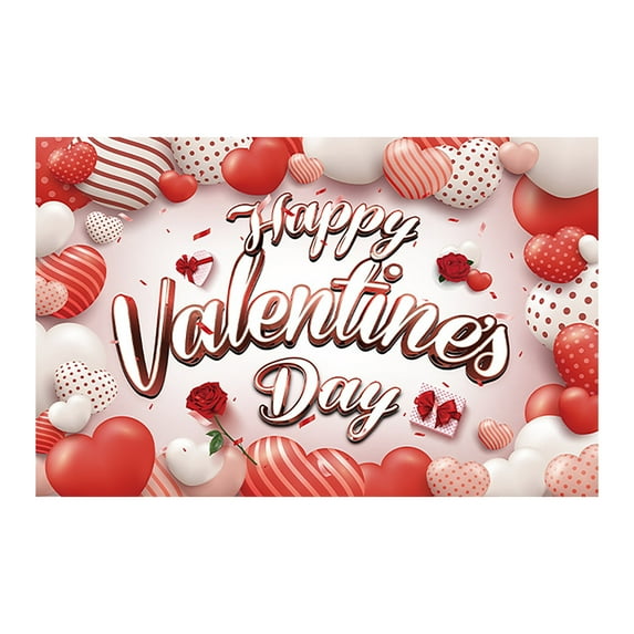 Happy Valentine's Day Backdrop Banner 70x45 Inch - Large Red Heart Valentines Day Background Banner Party Decorations Supplies Photo Booth Prop Gnome Banner Decor for Photography