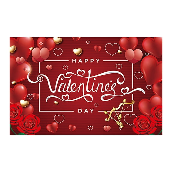 Happy Valentine's Day Backdrop Banner 70x45 Inch - Large Red Heart Valentines Day Background Banner Party Decorations Supplies Photo Booth Prop Gnome Banner Decor for Photography