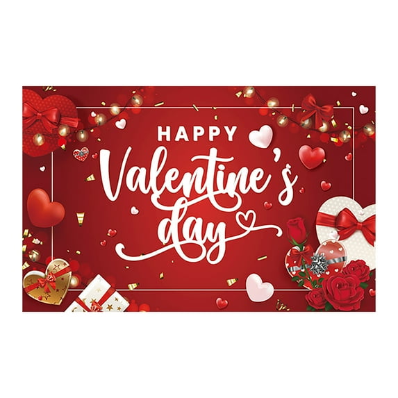 Happy Valentine's Day Backdrop Banner 70x45 Inch - Large Red Heart Valentines Day Background Banner Party Decorations Supplies Photo Booth Prop Gnome Banner Decor for Photography