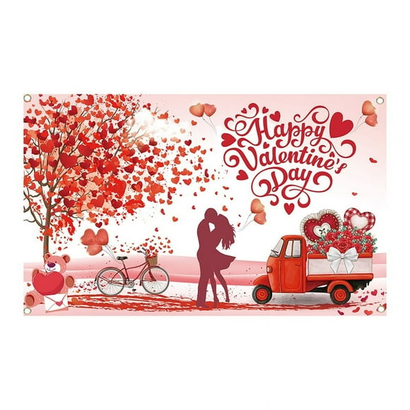Happy Valentine's Day Backdrop Banner Love Heart Decorations Background for Valentine's Day 71 x 43.3Inch Polyester Red