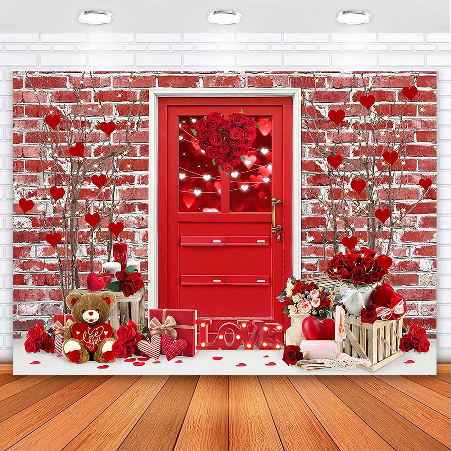 Happy Valentine's Day Backdrop Red Love Sweet Heart Rose Flower ...