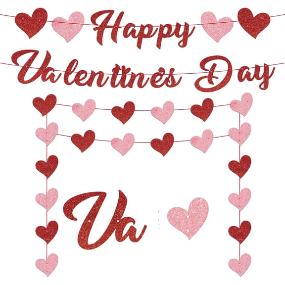 Happy Valentine’s Day Banner Valentines Day Decorations for Party Heart Banner for Wedding Engagement Anniversary Decorations Romantic for the Home Table Firplace Indoor Outdoor Pre-strung