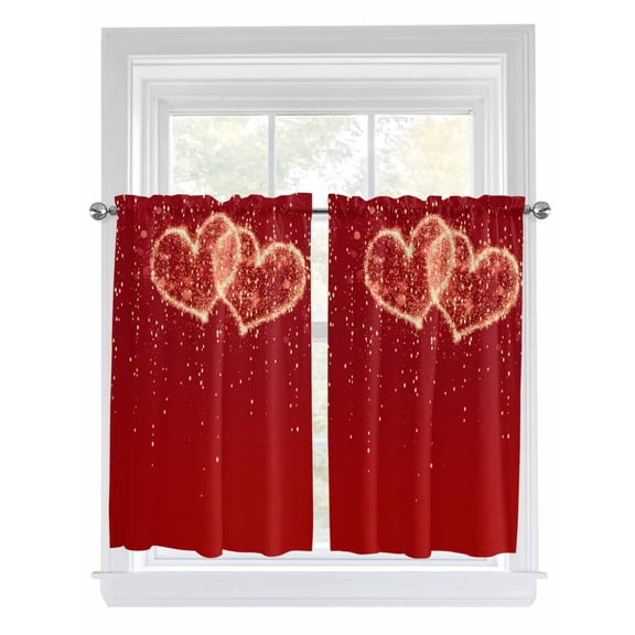 Happy Valentine's Day Bathroom Window Curtain, Red Shining Love Heart Romantic Light Filtering Coffee Kitchen Curtains, Bedroom Living Room Curtains 2 Panel 84"x45"