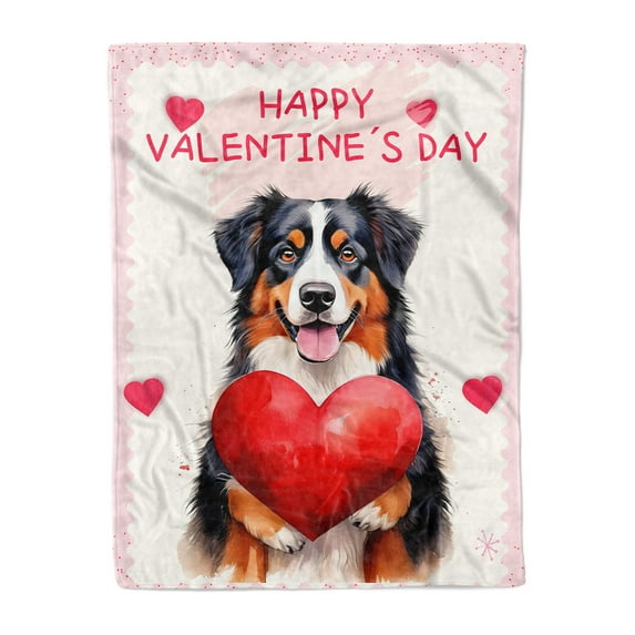 Happy Valentine's Day Bernese Mountain Dog Brings Love Heart Cozy Fleece Blanket Berner Lover Gifts Warm Soft Throw Blanket - 02028