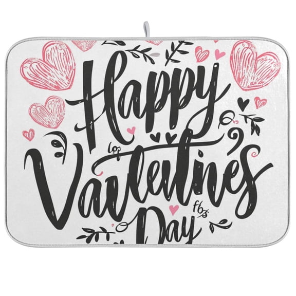 Happy Valentine's Day Black Dish Drying Mat Dish Drainer Rack Mats Water Absorbent Non-Slip Easy Clean Heat Resistant for Kitchen Counter