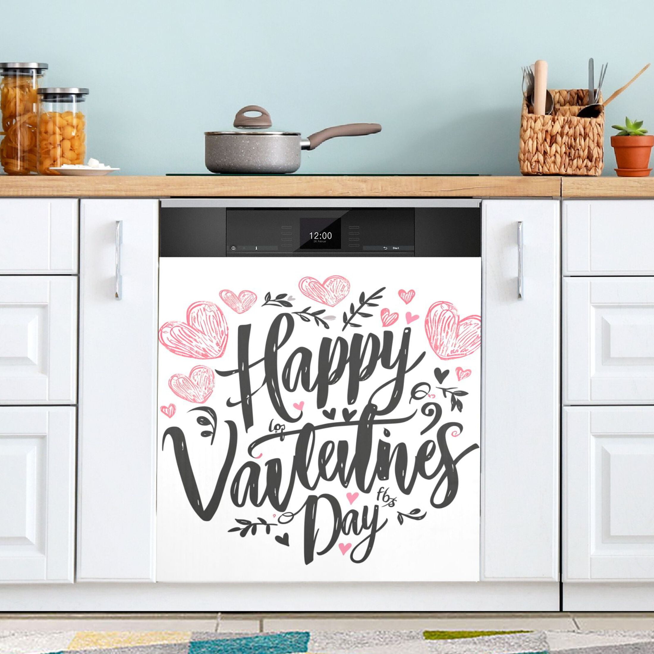 Happy Valentine's Day Black Dishwasher Covers Sticker