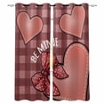 thumbnail image 1 of Happy Valentine's Day Blackout Curtains for Bedroom, Brown Love Hearts Buffalo Plaid Thermal Insulated Kitchen Drapes with Grommets, Light Blocking Window Treatment, 2 Panels 52" x 90", 1 of 7