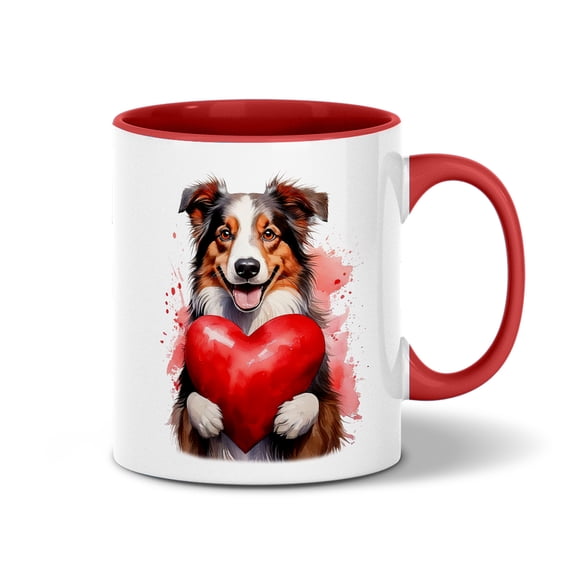 Happy Valentine's Day Border Collie Brings Love Heart 11oz Accent Two-tone Mug Borders Dog Lovers Gifts Idea Coffee Tea Cup - 02028