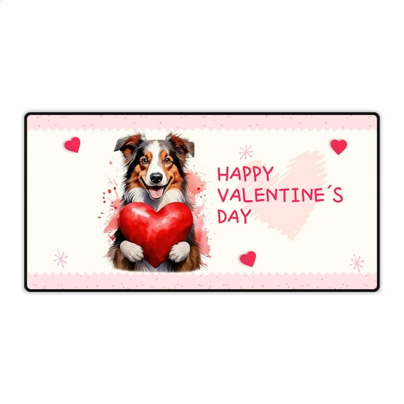 Happy Valentine's Day Border Collie Brings Love Heart Desk Mat Full Keyboard Mouse Pad Borders Dog Lovers Gifts Idea Large Mousepad - 02028