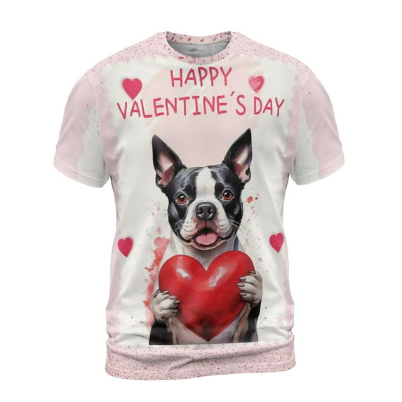 Happy Valentine's Day Boston Terrier Brings Love Heart All Over Print 3D Shirt Unisex Merch Gentleman Dog Lover Gifts - 02028
