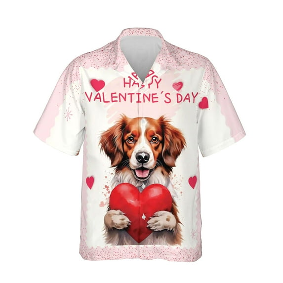 Happy Valentine's Day Brittany Spaniel Brings Love Heart Hawaiian Shirt Breathable Summer Unisex Merch Brittany Dog Lover Gifts Idea - 02028