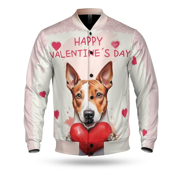 Happy Valentine's Day Bull Terrier Brings Love Heart All Over Print 3D Baseball Jacket Bully Dog Lovers Gifts Idea Bomber Jacket Softball - 02028