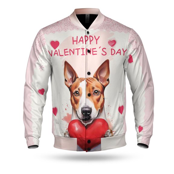 Happy Valentine's Day Bull Terrier Brings Love Heart All Over Print 3D Baseball Jacket Bully Dog Lovers Gifts Idea Bomber Jacket Softball - 02028