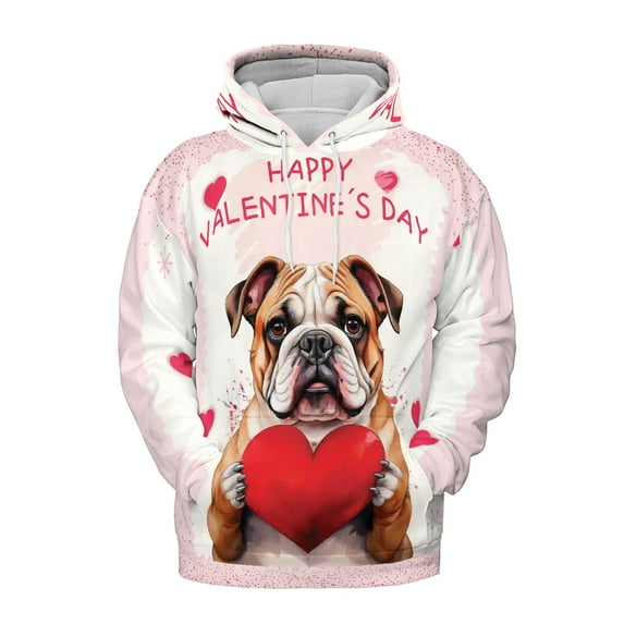 Happy Valentine's Day Bulldog Brings Love Heart All Over Print 3D Hoodie Unisex Merch Hoodies Dog Lover Gifts Idea - 02028