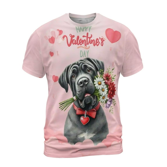 Happy Valentine's Day Cane Corso holding flowers All Over Print 3D Shirt Unisex Merch Italian Mastiff Dog Lover Gifts Idea - 3005