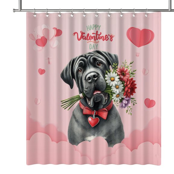 Happy Valentine's Day Cane Corso holding flowers Shower Curtain Italian Mastiff Dog Lover Gifts Idea Waterproof Bathroom Bathtub Curtain - 3005