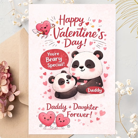 Happy Valentine's Day Card for Daddy Adorable Panda Design You're Beary Special! Perfect Gift from Daughter Includes Envelope, Blank Inside for Personal Messages