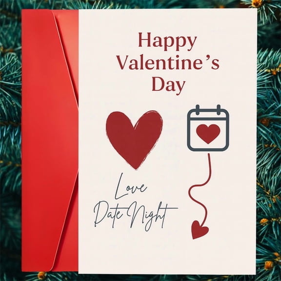 Happy Valentines Day Card Love and Date Night Design Perfect for Couples, Sweethearts Envelope Included, Blank Inside for Personal Messages