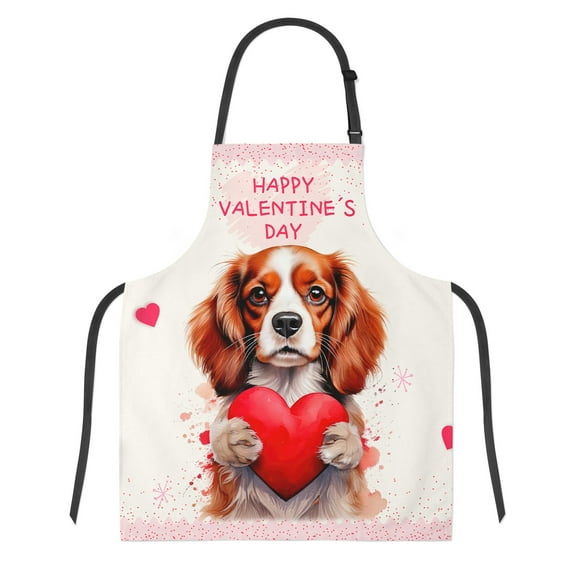 Happy Valentine's Day Cavalier King Charles Spaniel Brings Love Heart Apron Dog Lover Gifts for Cooking Grilling Baking Painting Gardening - 02028