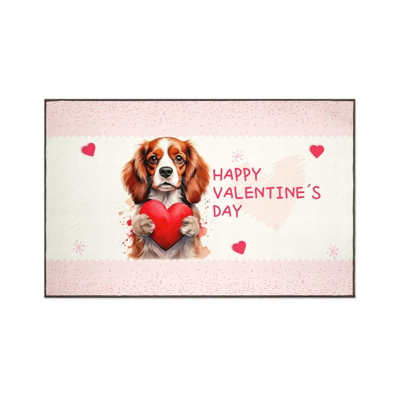 Happy Valentine's Day Cavalier King Charles Spaniel Brings Love Heart Indoor Rug Dog Lover Gifts Carpet Living Bed Room Sofa Home Decor - 02028