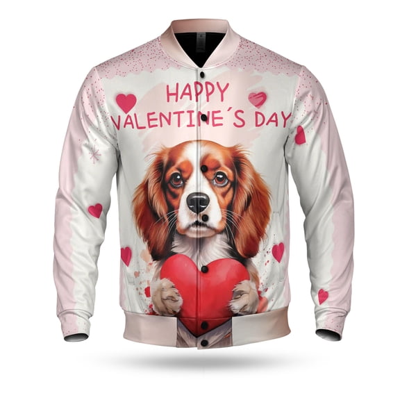 Happy Valentine's Day Cavalier King Charles Spaniel Brings Love Heart All Over Print 3D Baseball Jacket Dog Lover Gifts Bomber Jacket Softball - 02028