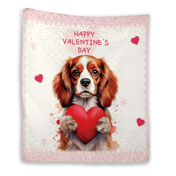 Happy Valentine's Day Cavalier King Charles Spaniel Brings Love Heart Quilt Blanket Dog Lover Gifts Cozy Comforter Throw Blanket - 02028