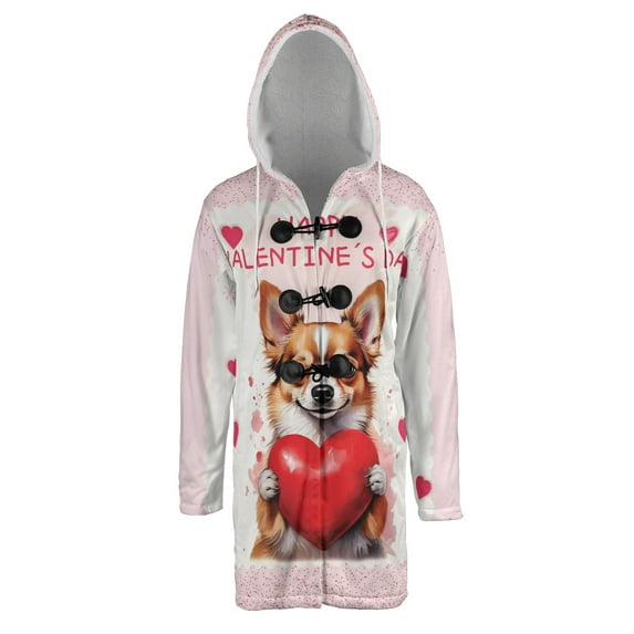 Happy Valentine's Day Chihuahua Brings Love Heart All Over Print 3D Hooded Duffle Toggle Coat Dog Lover Gifts Idea - 02028
