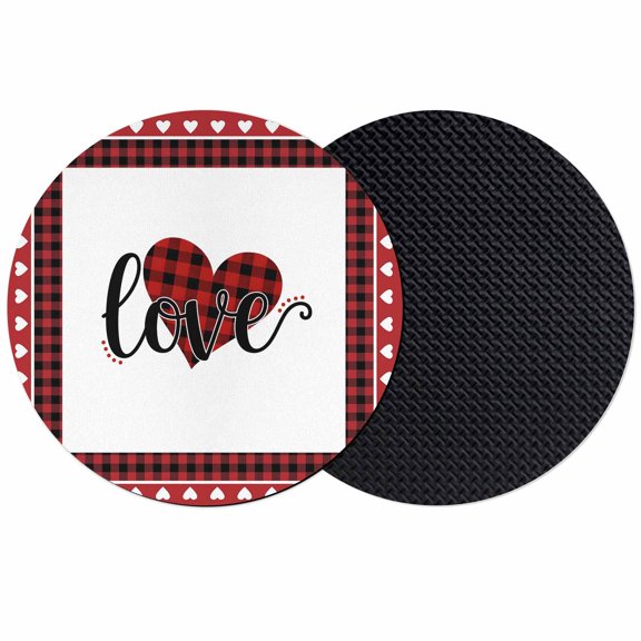 Happy Valentine's Day Coasters Set of 2, Absorbent Coasters for Drinks, Red Black Love Heart Romance Plaid Coaster for Desk Coffee Table Protection, Home Decor House Warming Gifts 4"