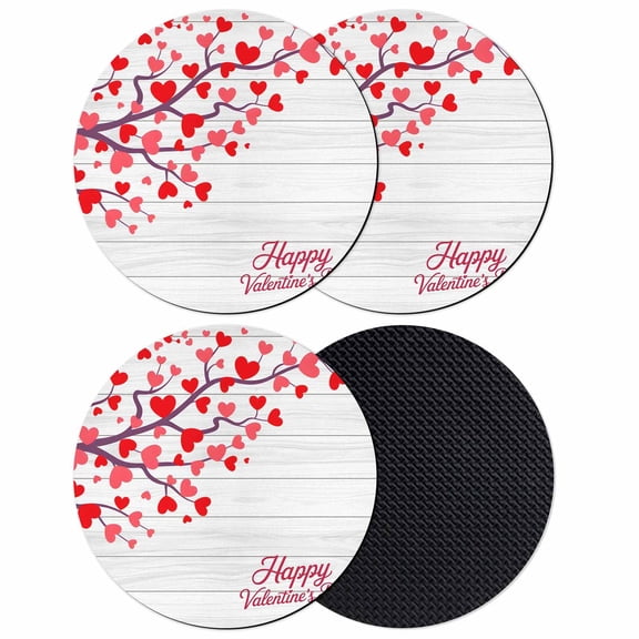Happy Valentine's Day Coasters Set of 4, Absorbent Coasters for Drinks, Romantic Red Love Heart Branches Coaster for Desk Coffee Table Protection, Home Decor House Warming Gifts 4"