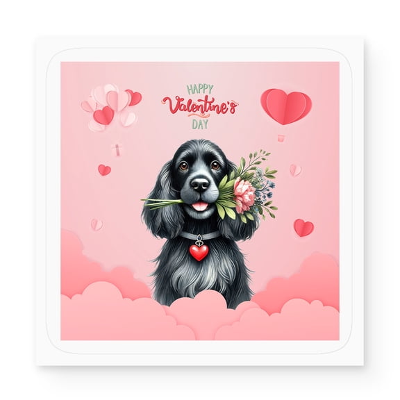 Happy Valentine's Day Cocker Spaniel holding flowers Vinyl Sticker Cockers Dog Lover Gifts Waterproof Decal Art Decor - 03005