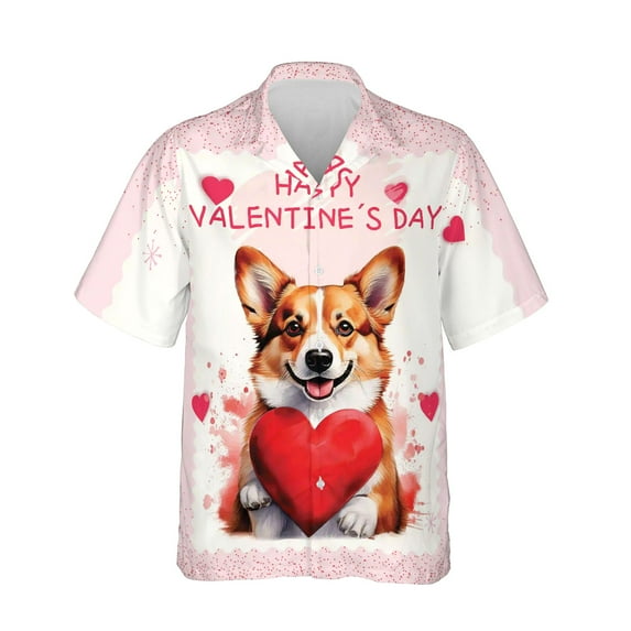 Happy Valentine's Day Corgi Brings Love Heart Hawaiian Shirt Breathable Summer Unisex Merch Welsh Corgi Dog Lover Gifts Idea - 02028