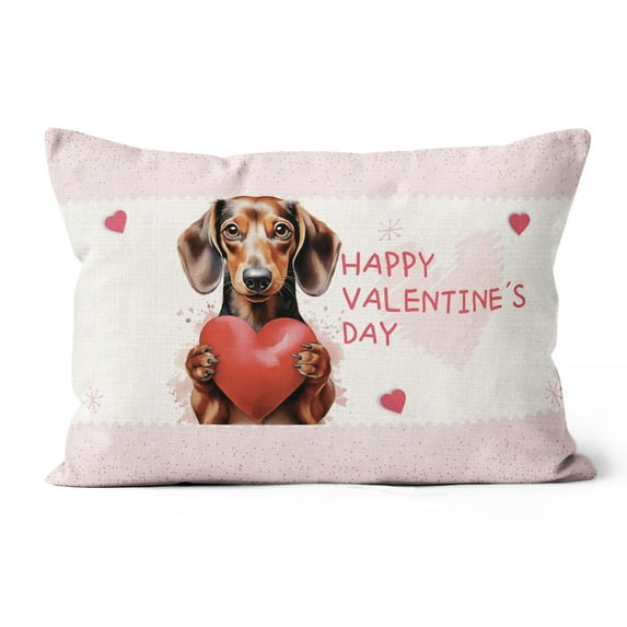 Happy Valentine's Day Dachshund Brings Love Heart Pillow Cushion Double Sided Wiener Dog Lover Gifts Idea Throw Pillow - 02028