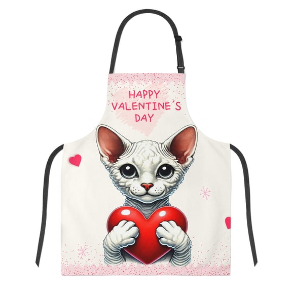 Happy Valentine's Day Devon Rex Brings Love Heart Apron Cat Lover Kitten Owner Gifts for Cooking Grilling Baking Painting Gardening - 02028