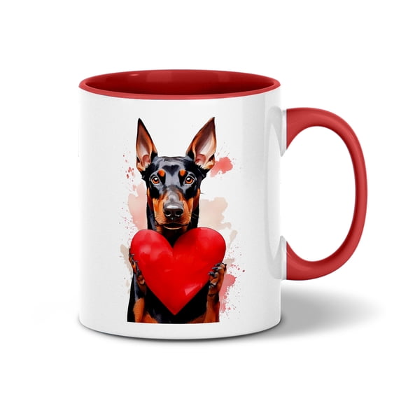 Happy Valentine's Day Doberman Pinscher Brings Love Heart 11oz Accent Two-tone Mug Doberman Dog Lover Gifts Coffee Tea Cup - 02028